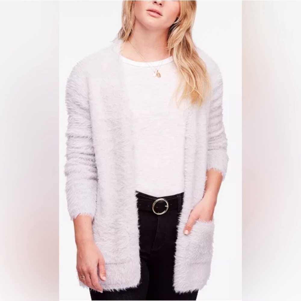 Free People Faux Fur Open Front Cardigan in Almond M